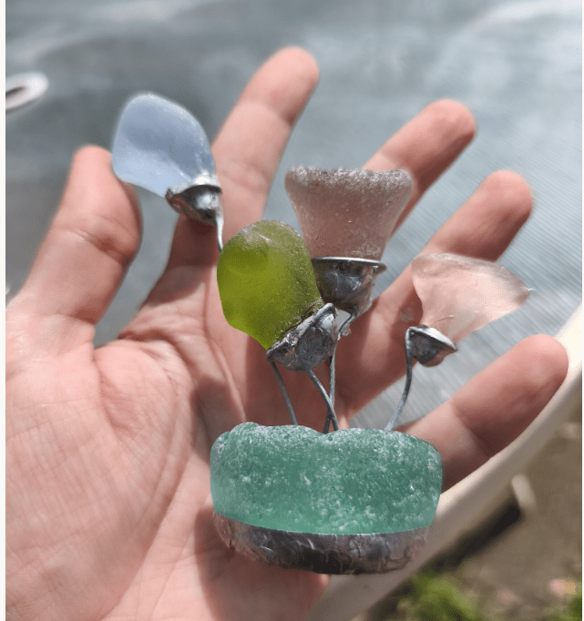 Sea glass miniature fantasy flowers, unique flower composition ring dish, only one art decor - Image 5