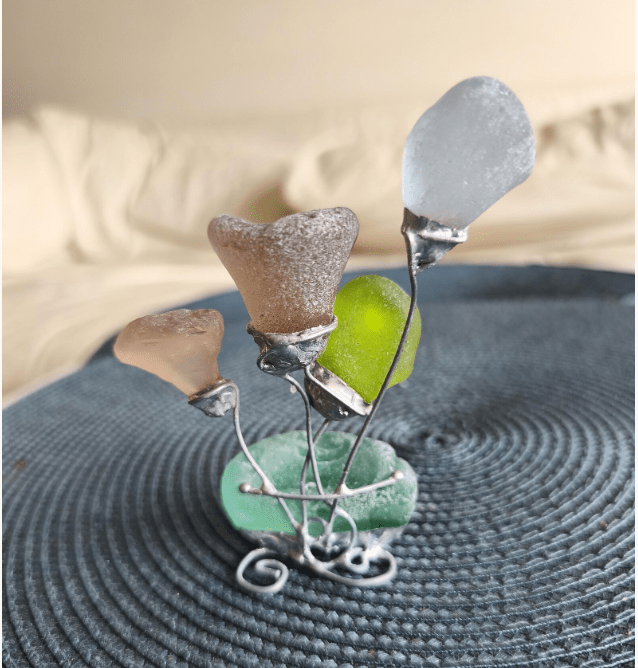 Sea glass miniature fantasy flowers, unique flower composition ring dish, only one art decor - Image 3