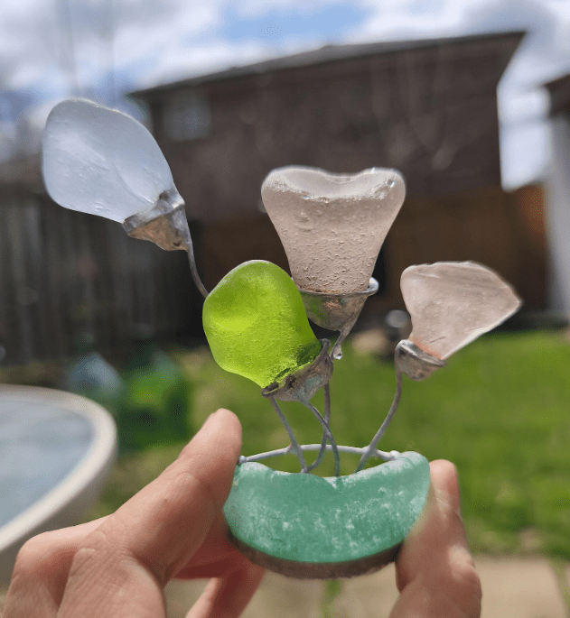 Sea glass miniature fantasy flowers, unique flower composition ring dish, only one art decor - Image 2