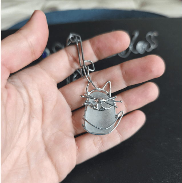Sea glass cat jewelry, necklace, chunky statement art pendant - Image 8