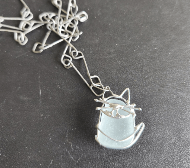 Sea glass cat jewelry, necklace, chunky statement art pendant - Image 7