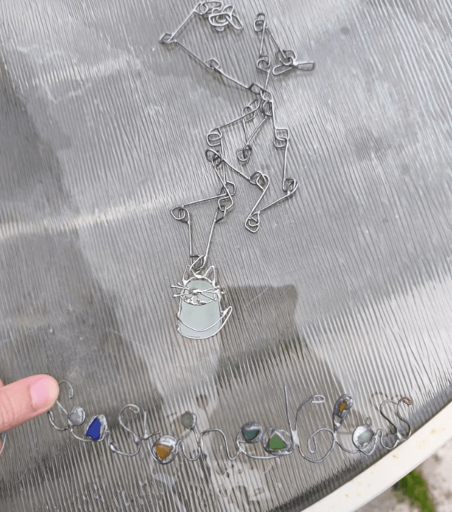 Sea glass cat jewelry, necklace, chunky statement art pendant - Image 5