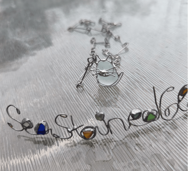 Sea glass cat jewelry, necklace, chunky statement art pendant - Image 4