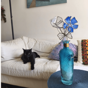 big glass flowers blue and white