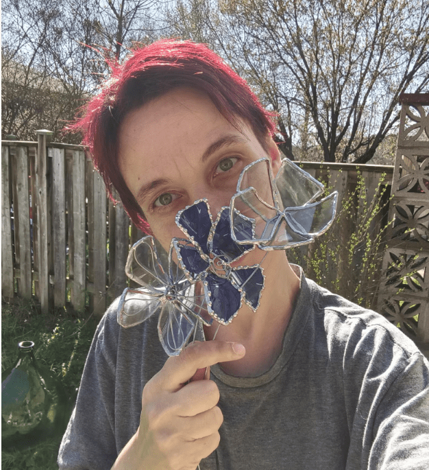 Set of 3 blue and white big glass flowers, bottle glass upcycled botanical art - Image 8