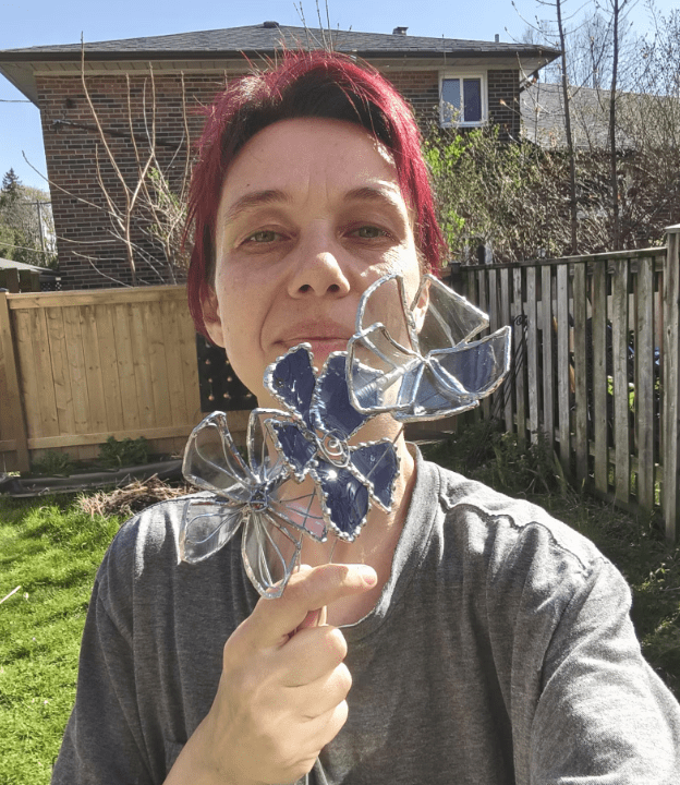Set of 3 blue and white big glass flowers, bottle glass upcycled botanical art - Image 2