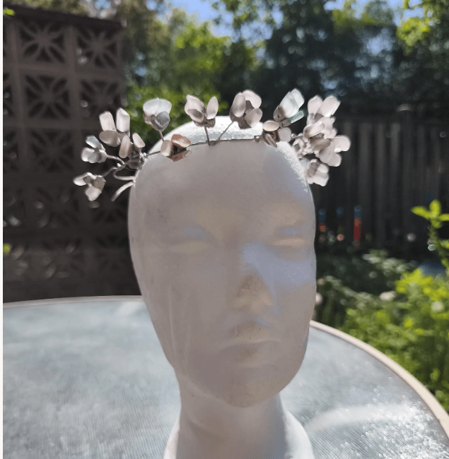 Sea glass tiara or necklace, flowery crown, wreath wedding headpiece, aqua lilac white beach glass - Image 9