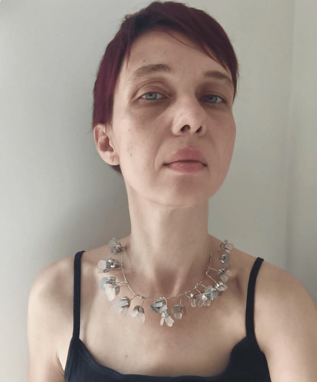 Sea glass tiara or necklace, flowery crown, wreath wedding headpiece, aqua lilac white beach glass - Image 3