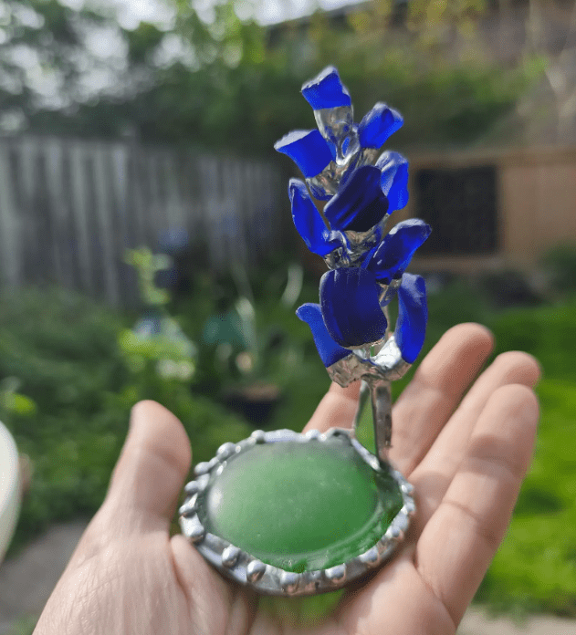 Sea glass miniature hyacinth flower, stained glass flower composition ring dish, botanical art decor - Image 10