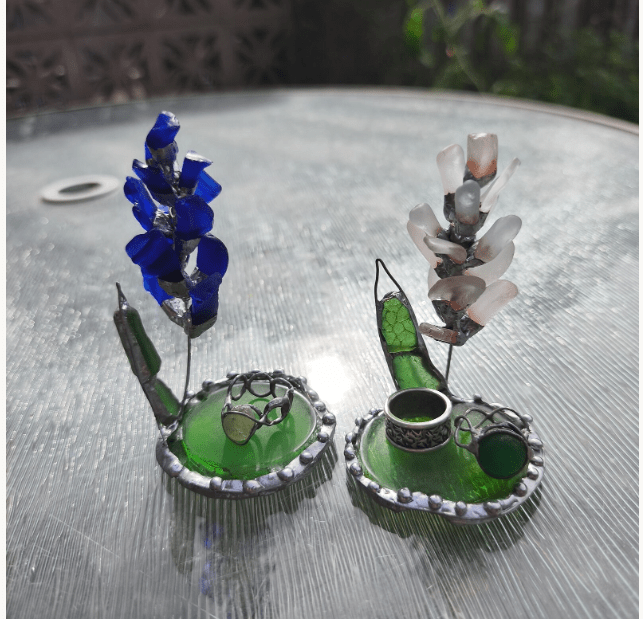 Sea glass miniature hyacinth flower, stained glass flower composition ring dish, botanical art decor - Image 8