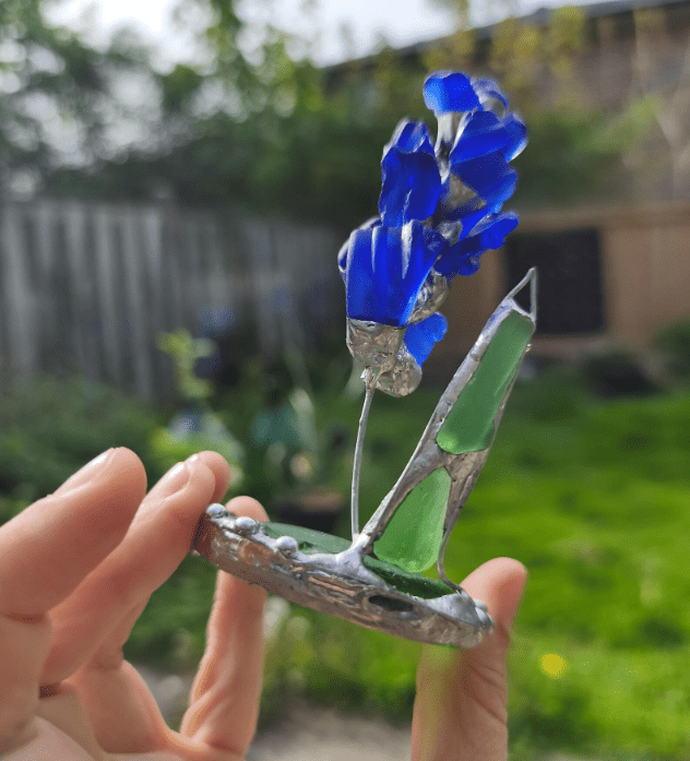 Sea glass miniature hyacinth flower, stained glass flower composition ring dish, botanical art decor - Image 5