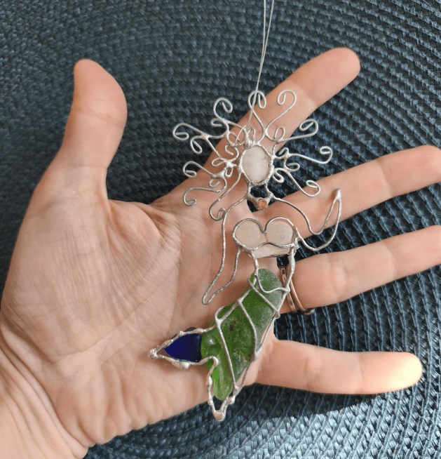 Sea glass little mermaid figurine, unique suncatcher ornament, recycled art home decor - Image 7