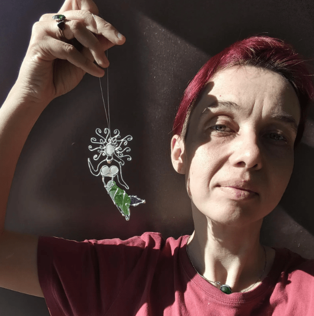 Sea glass little mermaid figurine, unique suncatcher ornament, recycled art home decor - Image 3