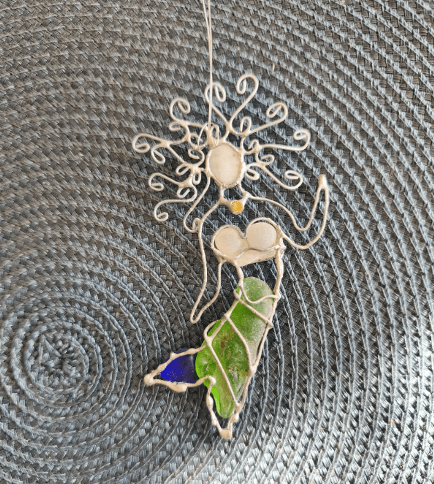 Sea glass little mermaid figurine, unique suncatcher ornament, recycled art home decor - Image 2