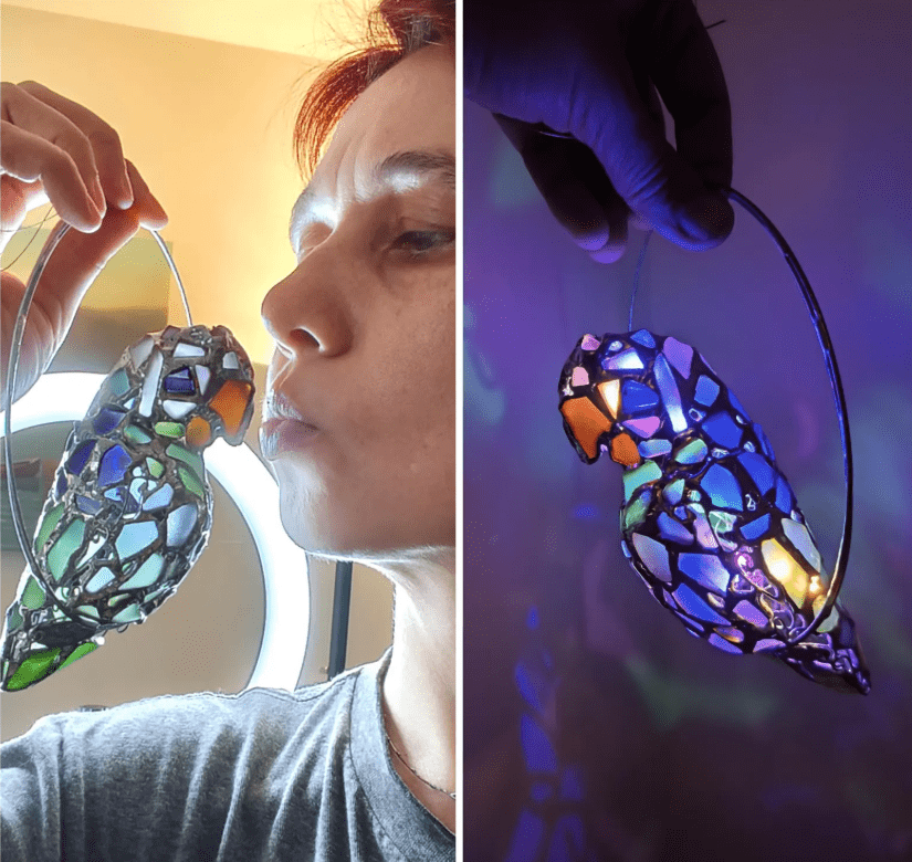 Sea glass parrot hanging figurine night light, cute art home decor, suncatcher, wireless night lamp - Image 13