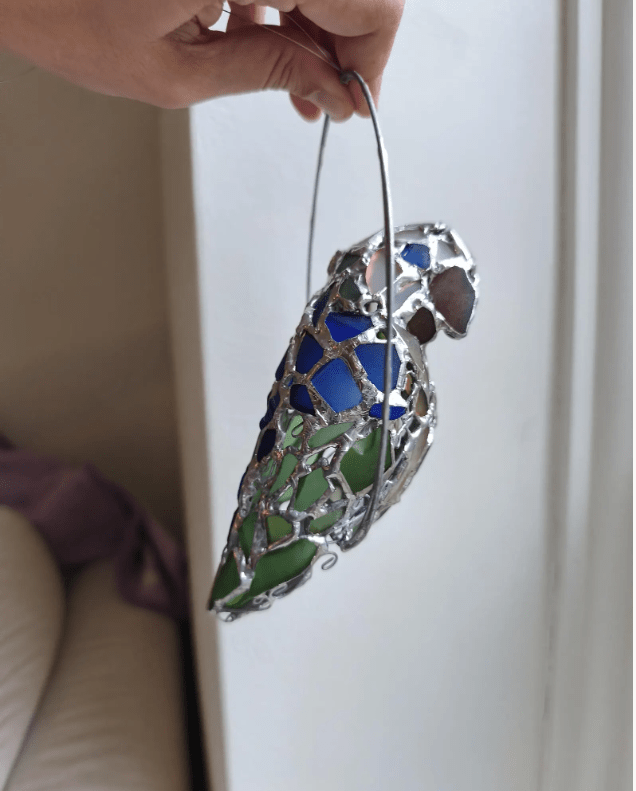 Sea glass parrot hanging figurine night light, cute art home decor, suncatcher, wireless night lamp - Image 12