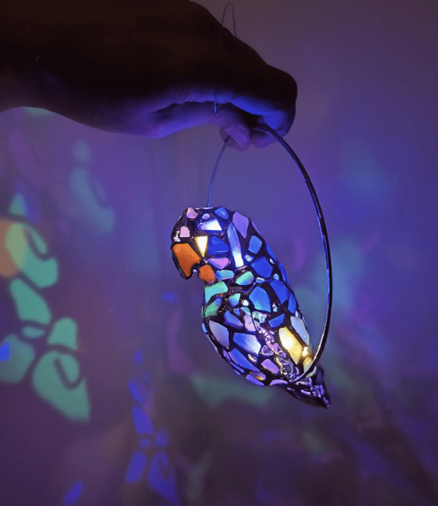 Sea glass parrot hanging figurine night light, cute art home decor, suncatcher, wireless night lamp - Image 11