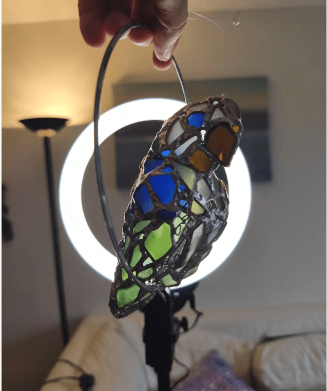 Sea glass parrot hanging figurine night light, cute art home decor, suncatcher, wireless night lamp - Image 10