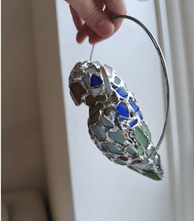 Sea glass parrot hanging figurine night light, cute art home decor, suncatcher, wireless night lamp - Image 6