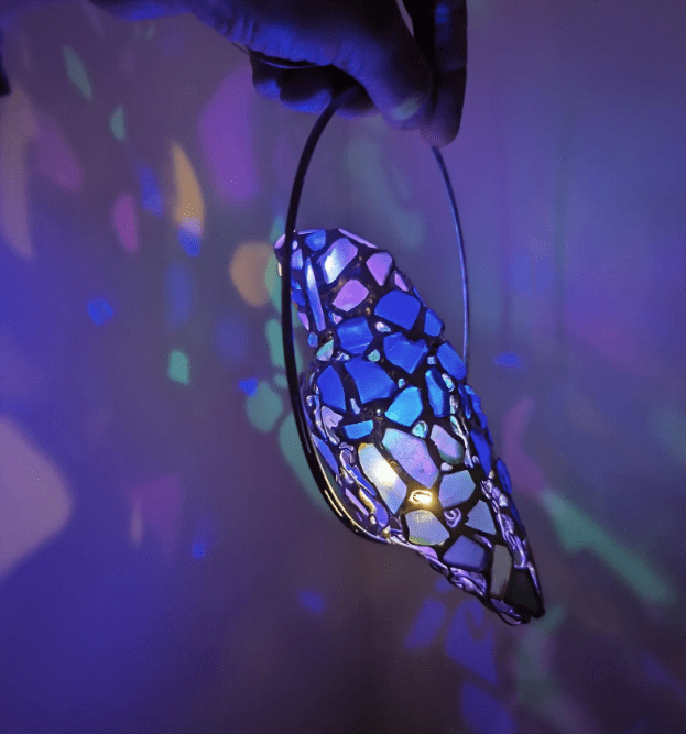 Sea glass parrot hanging figurine night light, cute art home decor, suncatcher, wireless night lamp - Image 3