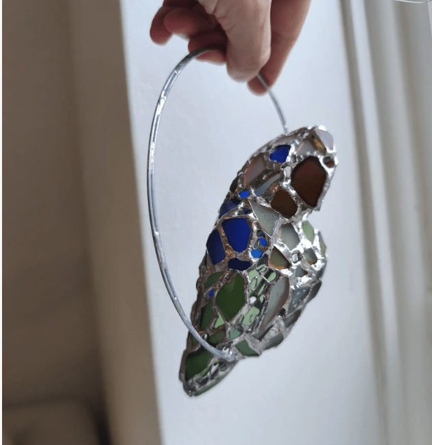 Sea glass parrot hanging figurine night light, cute art home decor, suncatcher, wireless night lamp - Image 2