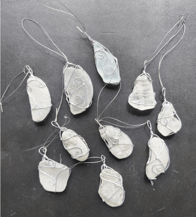 White sea glass ornaments, set of 10 Christmas tree baubles, suncatchers - Image 11