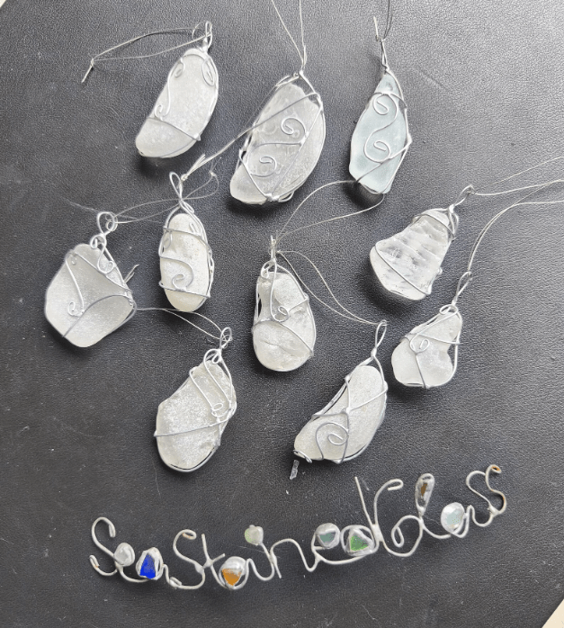 White sea glass ornaments, set of 10 Christmas tree baubles, suncatchers - Image 8