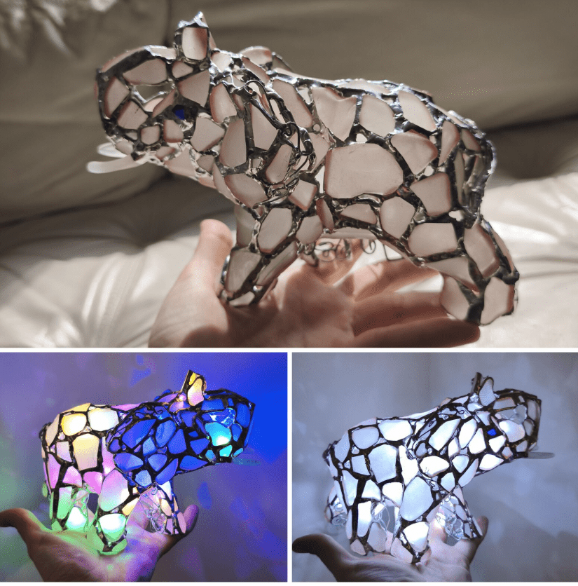 Sea glass elephant figurine night light, stained glass cute art home decor, wireless night lamp - Image 17