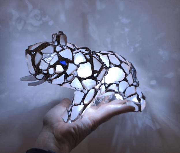 Sea glass elephant figurine night light, stained glass cute art home decor, wireless night lamp - Image 14