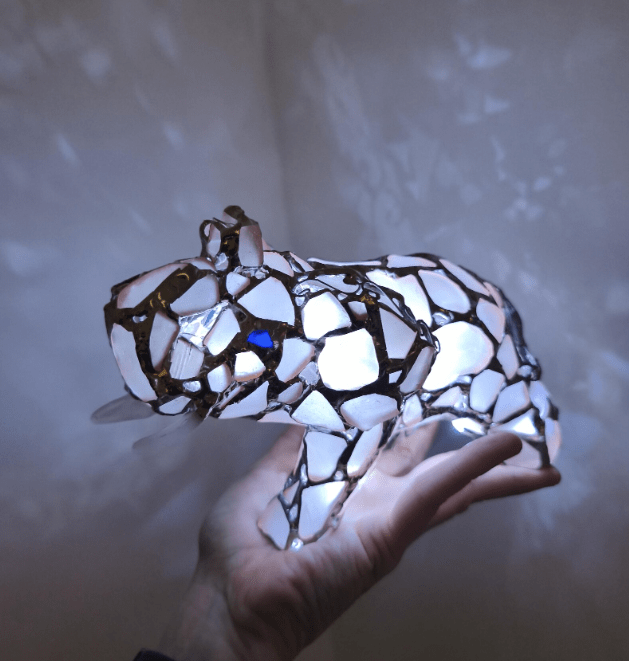 Sea glass elephant figurine night light, stained glass cute art home decor, wireless night lamp - Image 11