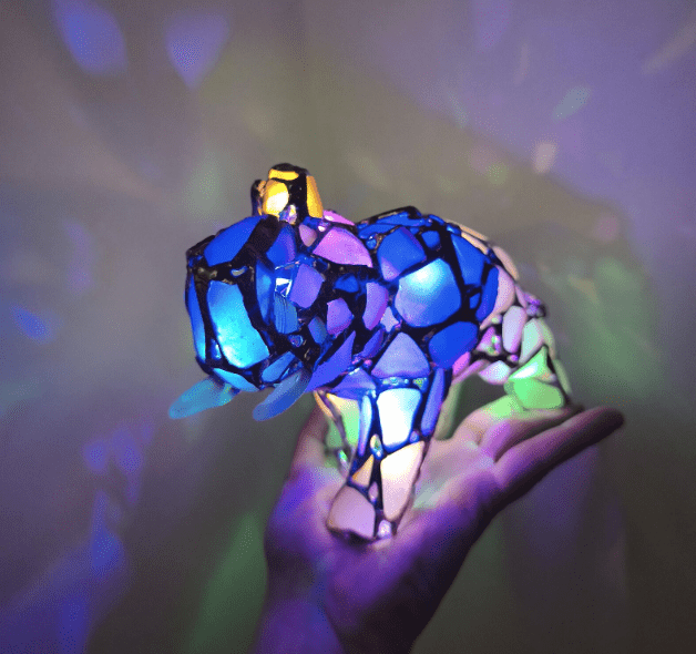 Sea glass elephant figurine night light, stained glass cute art home decor, wireless night lamp - Image 8