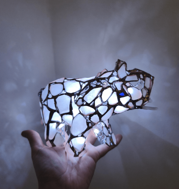Sea glass elephant figurine night light, stained glass cute art home decor, wireless night lamp - Image 6