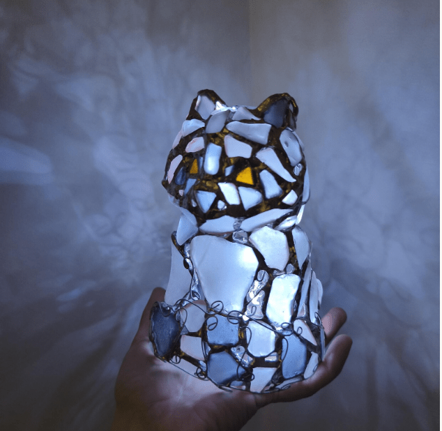 Sea glass raccoon figurine night light, cute art home decor, wireless night lamp - Image 6