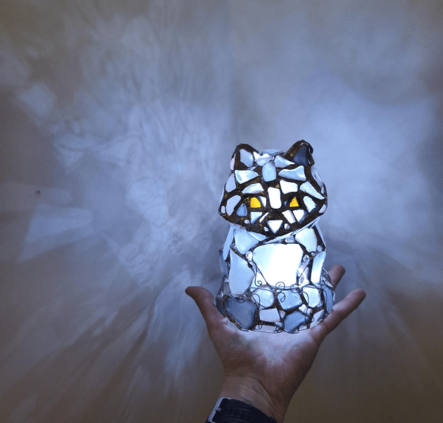 Sea glass raccoon figurine night light, cute art home decor, wireless night lamp - Image 2