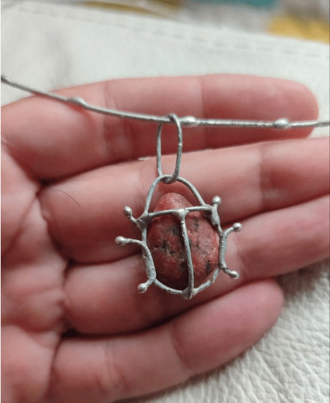 Red or gray or white or patterned pebble bug necklace to order, chunky statement beetle art pendant, unique recycled beach jewelry - Image 10