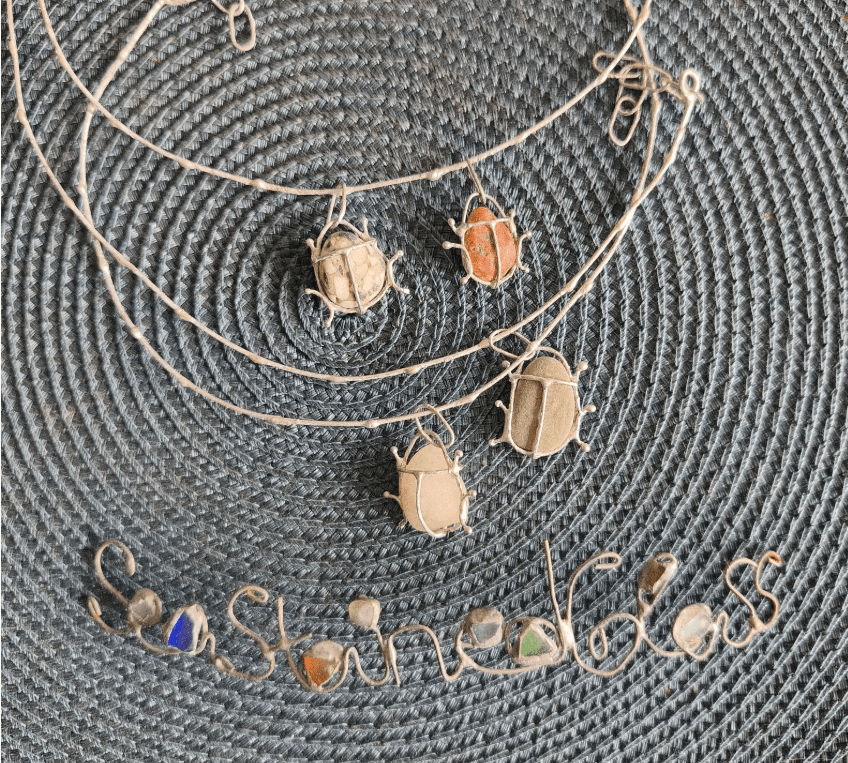Red or gray or white or patterned pebble bug necklace to order, chunky statement beetle art pendant, unique recycled beach jewelry - Image 7