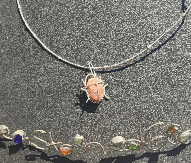 Red or gray or white or patterned pebble bug necklace to order, chunky statement beetle art pendant, unique recycled beach jewelry - Image 5
