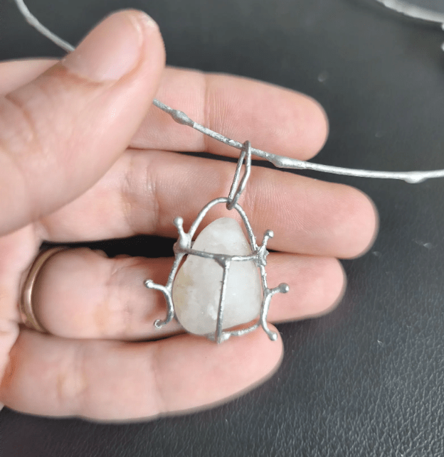 Red or gray or white or patterned pebble bug necklace to order, chunky statement beetle art pendant, unique recycled beach jewelry - Image 4