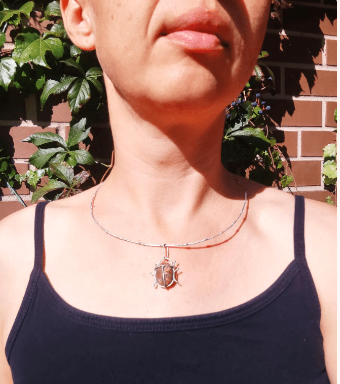 Red or gray or white or patterned pebble bug necklace to order, chunky statement beetle art pendant, unique recycled beach jewelry - Image 3