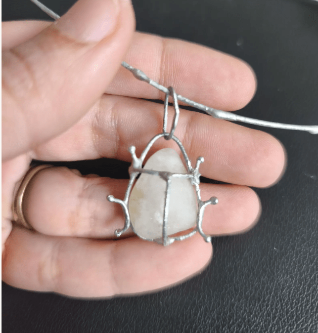 Red or gray or white or patterned pebble bug necklace to order, chunky statement beetle art pendant, unique recycled beach jewelry - Image 2