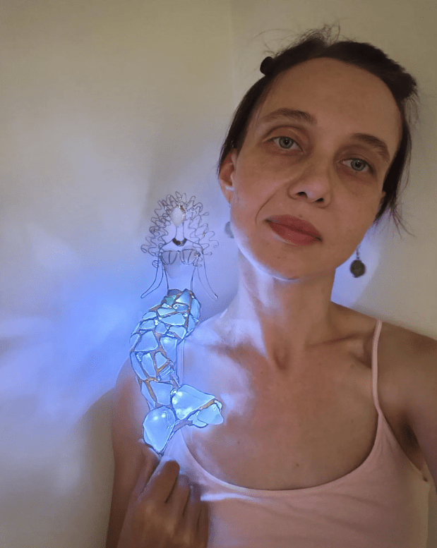 Sea stained glass 3D mermaid figurine night light, upcycled art home decor - Image 2